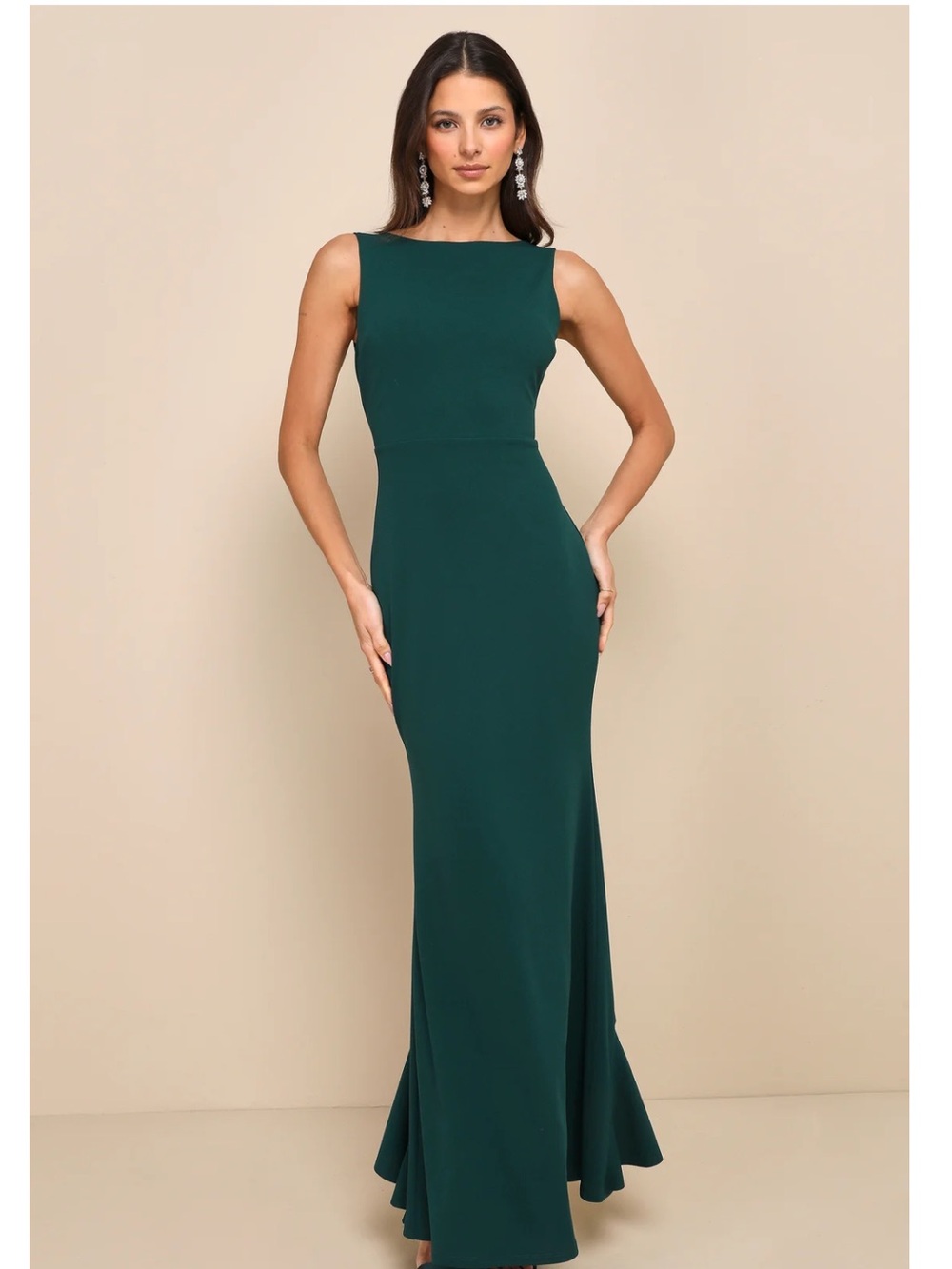Lulus Exquisite Refinement Emerald Green Backless Bow Crepe Ruffled Maxi Dress